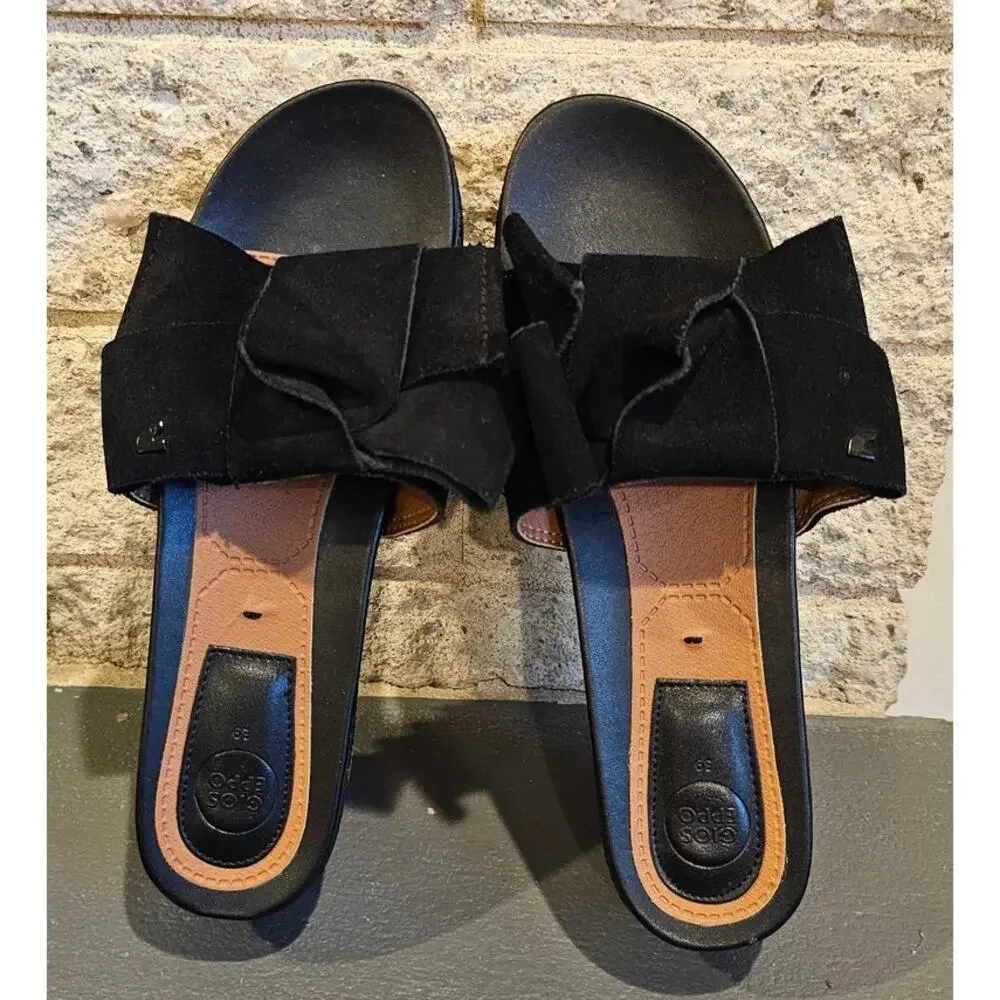GIOSEPPO Platform Sandals Bow Slip On, 44059 BLACK, Multicolor, Sz 39, US Sz 8.5